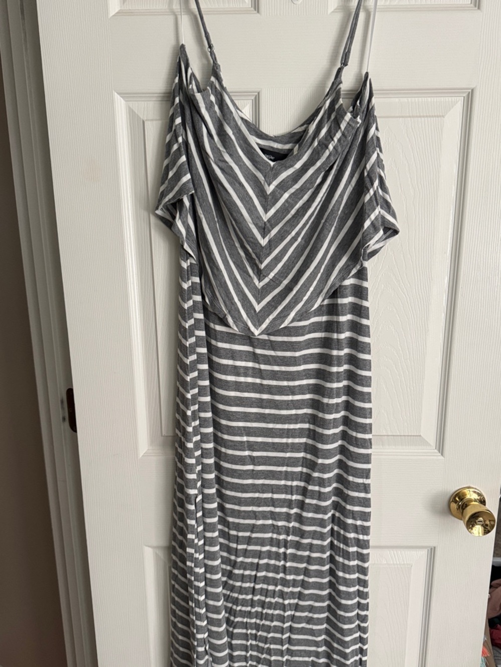 Mossimo Supply Co. Gray and White Striped Off-Shoulder Maxi Dress